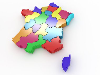 Three-dimensional map of France on white isolated background clipart