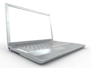 laptop beyaz izole arka planda açılır. 3D