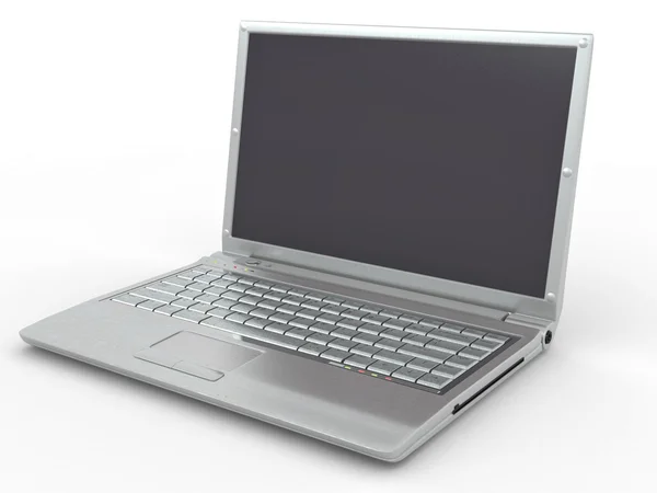 Laptop beyaz izole arka planda açılan. — Stok fotoğraf
