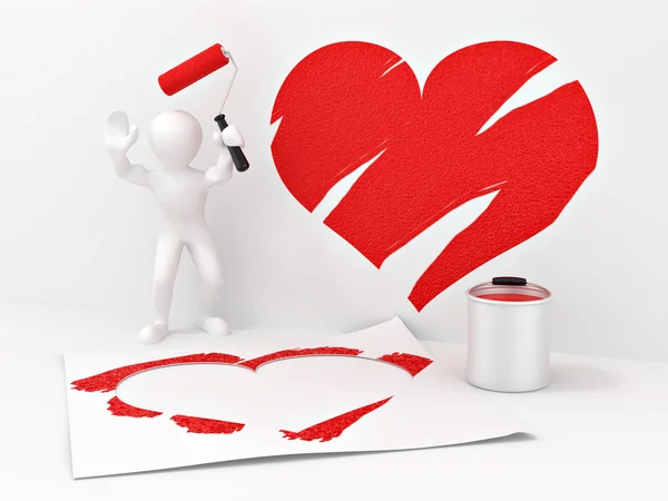 Men, drawing heart on the wall — Stock Photo, Image