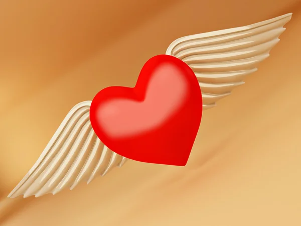 Heart and wings on yellow background — Stock Photo, Image