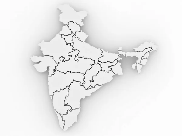 Trojrozměrná mapa Indie na bílém pozadí izolované — Stock fotografie