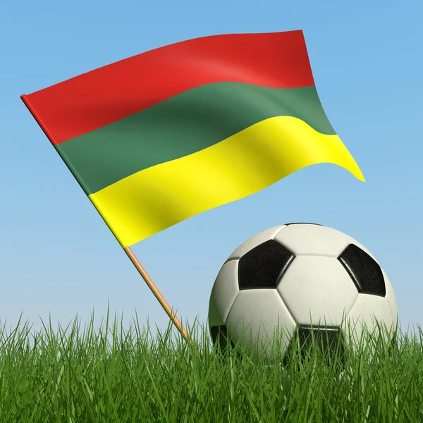 Bola de futebol na grama e bandeira da Lituânia . — Fotografia de Stock