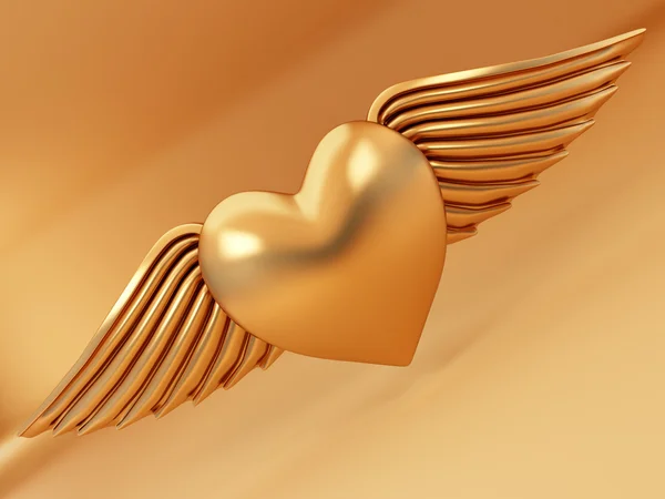 Kalp ve Sarı zemin üzerinde kanatları — Stok fotoğraf
