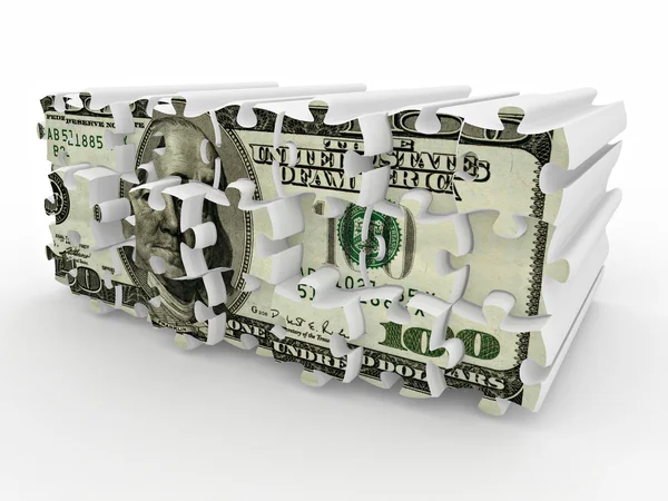 Puzzle aus Dollar auf weißem isolierten Hintergrund — Stockfoto
