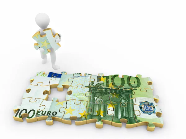 Menn med euro i puslespill – stockfoto