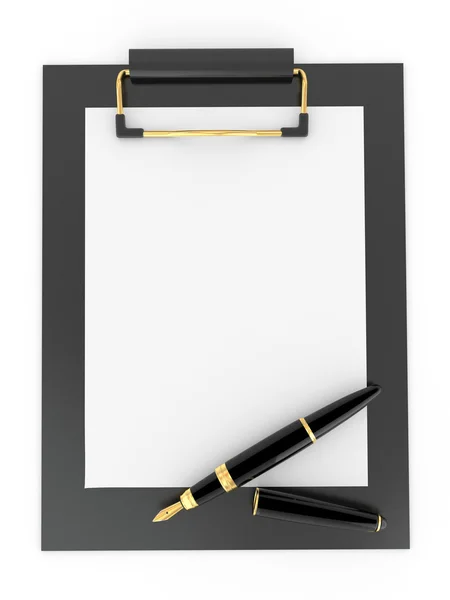 クリップボードにペンを。紙の空シート — ストック写真