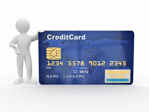 Мужчины с кредитной картой на белом изолированном фоне — стоковое фото