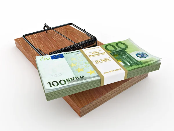 Mousetrap with euro on white isolated background — Stock Photo, Image