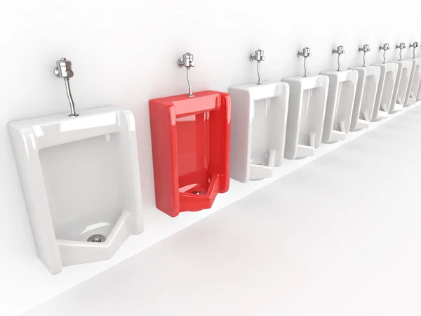 Row of urinals on white isolated background — Stock Photo, Image