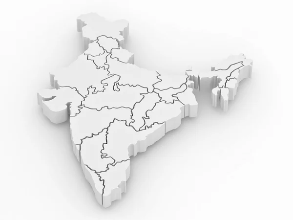 Three-dimensional map of India on white isolated background — Stock Photo, Image