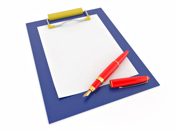 Pen on clipboard. Empty sheet of paper — Stock Photo, Image