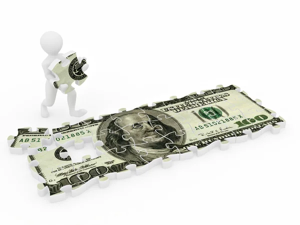 Men with dollar from parts of puzzle — Stock Photo, Image