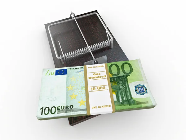 Мышеловка с евро на белом изолированном фоне — стоковое фото