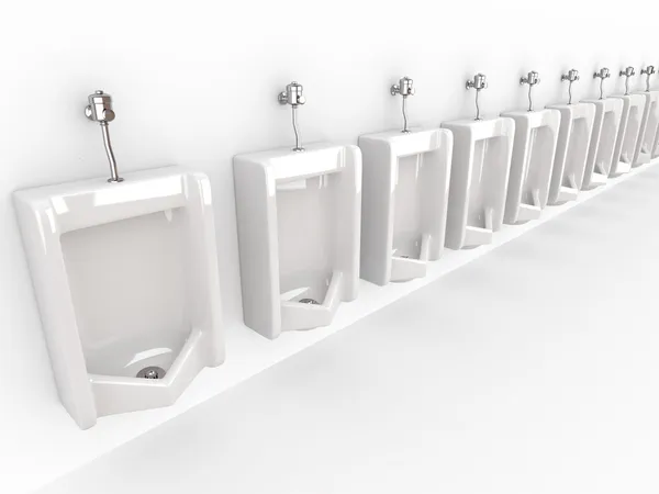 Fila de urinarios sobre fondo blanco aislado — Foto de Stock