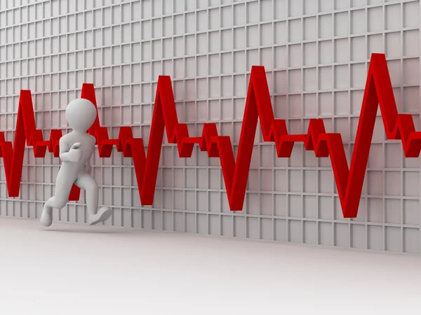 Running men on the background of the chart heartbeat — Stock Photo, Image