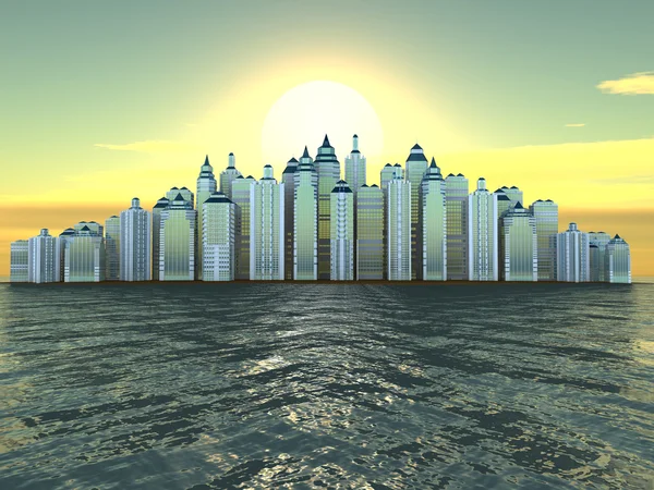 Staden på ön. tredimensionella bakgrund — Stockfoto