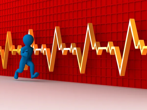 Бег мужчин на фоне сердцебиения диаграммы — стоковое фото