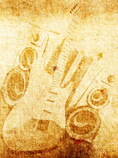复古旧纸与吉他和扬声器 — 图库照片