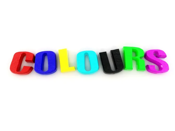 Kolory słowo z listy w różnych kolorach. 3D — Zdjęcie stockowe