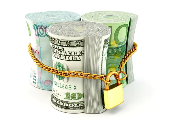 Dollar, euro, roebel Lock — Stockfoto