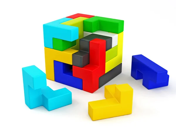 Een kubus opgebouwd uit blokken. puzzel — Stockfoto