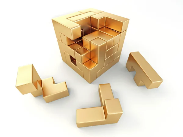 Un cube construit en blocs. Puzzle — Photo