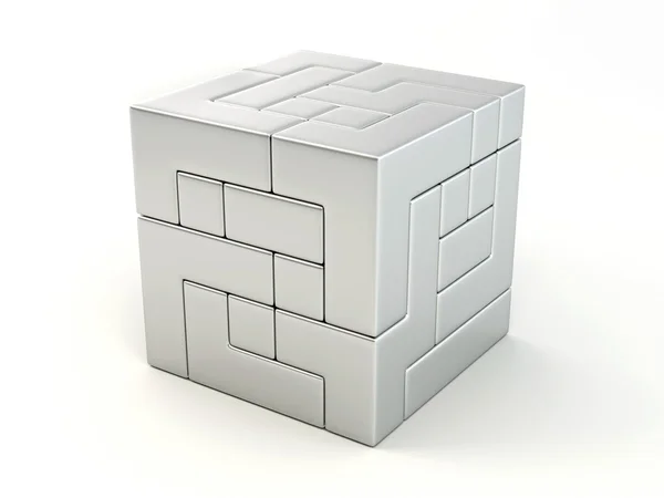 ブロックから構築されたキューブ。パズル — ストック写真
