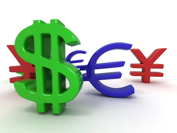 Γιεν, δολάριο, ευρώ. σημάδια — Φωτογραφία Αρχείου