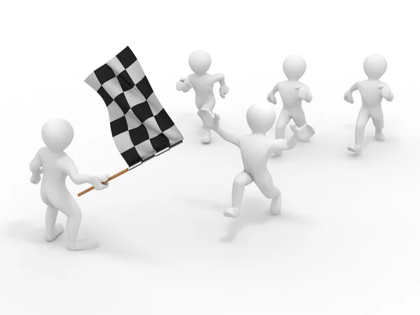 Men with checkered flag — Stock Photo, Image