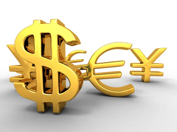 Γιεν, δολάριο, ευρώ. σημάδια — Φωτογραφία Αρχείου