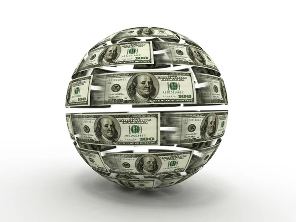 Сфера від долара на білому ізольованому фоні. тривимірний — стокове фото