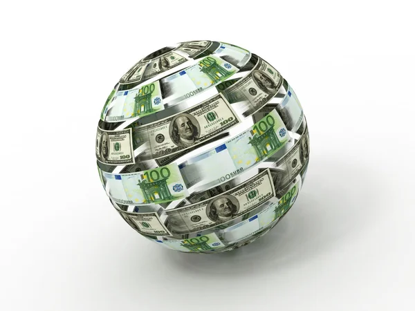 Сфера від долара і євро на білому ізольованому фоні. тривимірний — стокове фото
