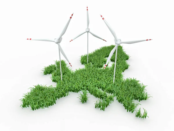 Wind power generators on the map of Europe — Stock Photo, Image