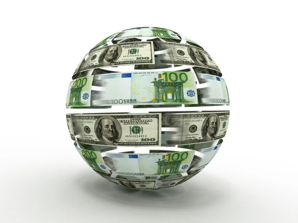 Esfera de dólar e euro sobre fundo branco isolado. 3d — Fotografia de Stock