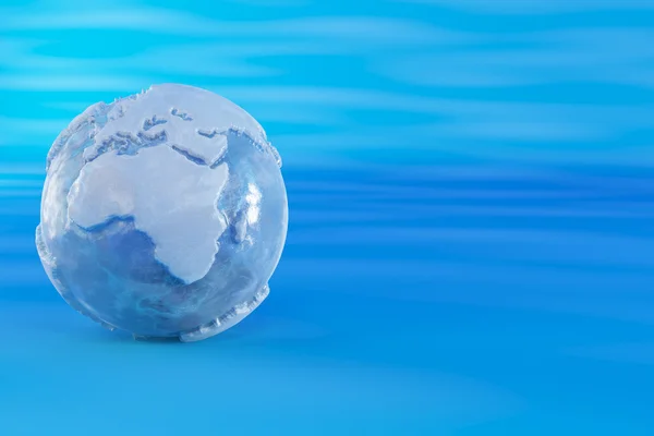 Dreidimensionale Erde aus Eis auf blauem Hintergrund — Stockfoto