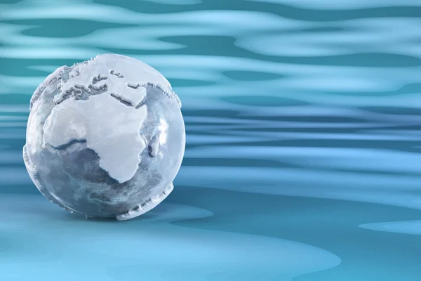 Tierra tridimensional de hielo sobre fondo azul — Foto de Stock