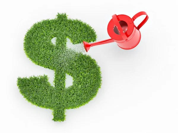 Watering lawns in the form of sign dollar — Stock Photo, Image