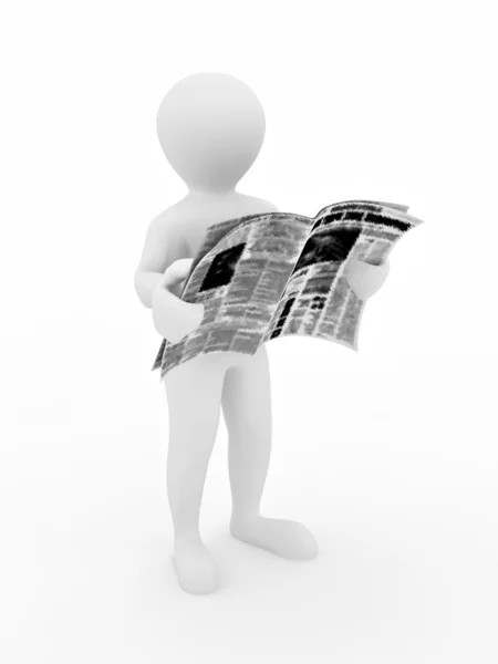 Man reading newspaper on white isolated background — Stock Photo, Image