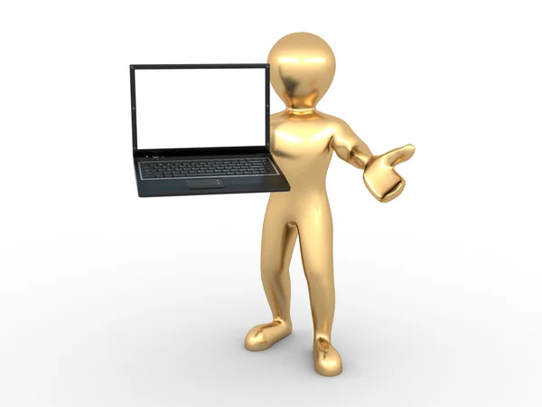 Adam beyaz izole arka üstünde laptop — Stok fotoğraf