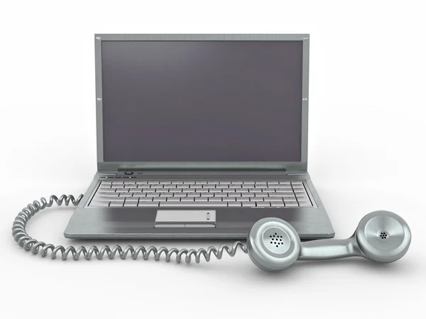 Laptop with old-fashioned phone reciever — Stock Photo, Image