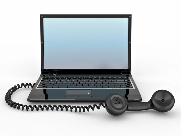 Laptop with old-fashioned phone reciever — Stock Photo, Image