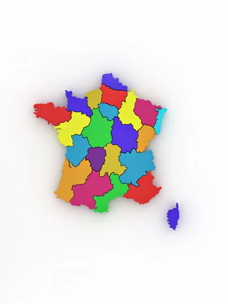 Háromdimenziós Térkép Franciaország elszigetelt fehér alapon — Stock Fotó