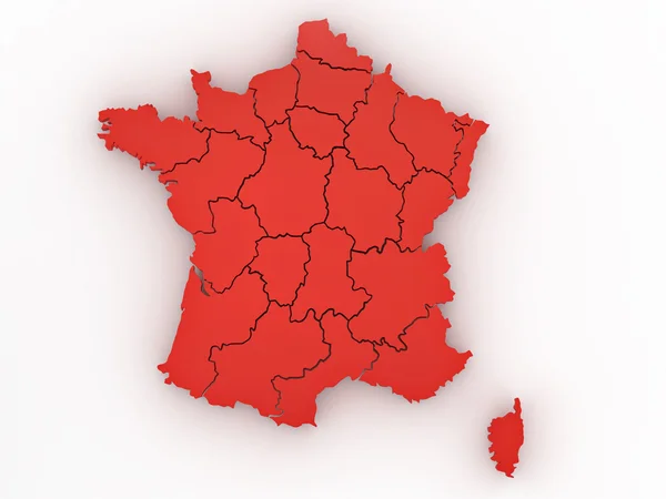 Dreidimensionale Landkarte von Frankreich auf weißem, isoliertem Hintergrund — Stockfoto