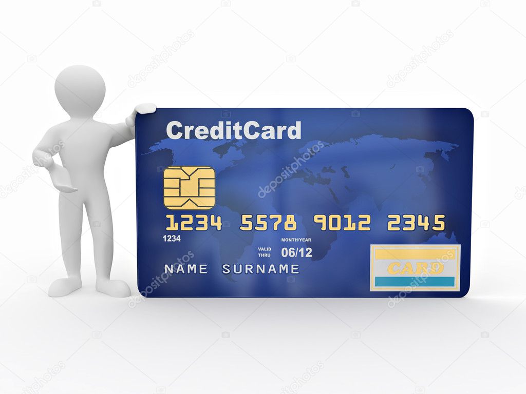 Men with credit card on white isolated background