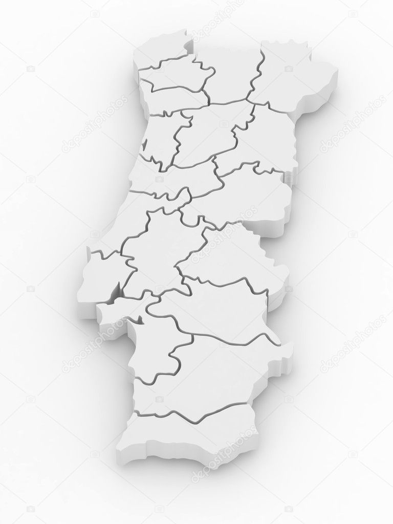 Three-dimensional map of Portugal on white background. 3d Stock Photo -  Alamy