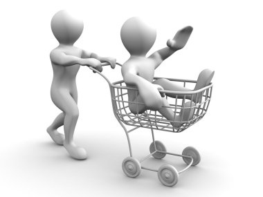 Two men with consumer's basket. clipart