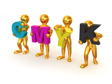 Men with CMYK letters clipart