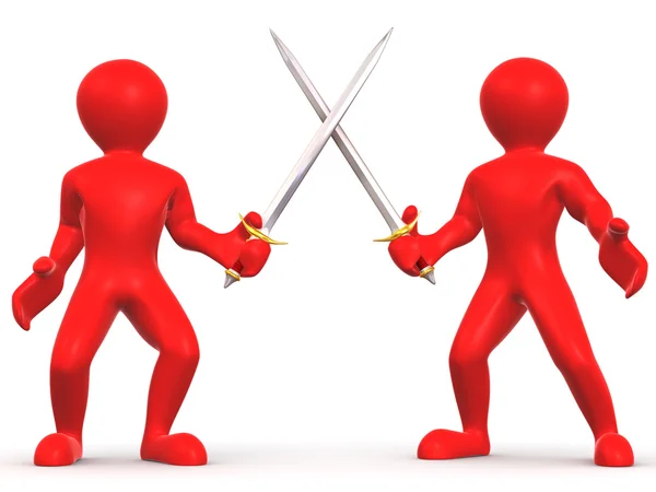 2 people fighting with swords