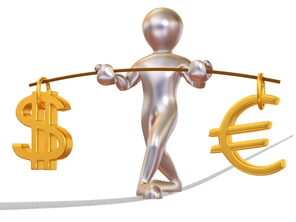 Muž na laně. bilance dolaru a eura — Stock fotografie